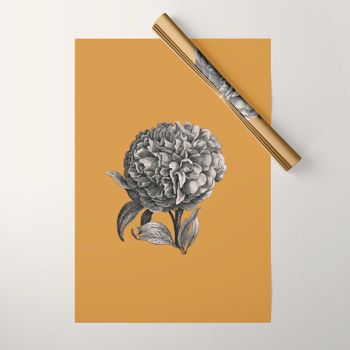 Peony Flower Vintage Modern Botanical Floral Illustration on Butterscotch  Wrapping Paper Gallery Image 1