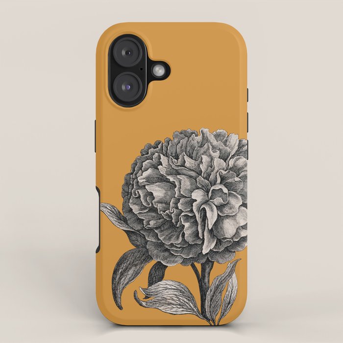 Peony Flower Vintage Modern Botanical Floral Illustration on Butterscotch  iPhone Case Gallery Image 1