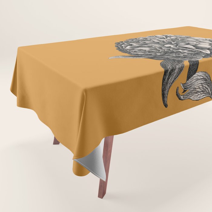 Peony Flower Vintage Modern Botanical Floral Illustration on Butterscotch  Tablecloth Gallery Image 1