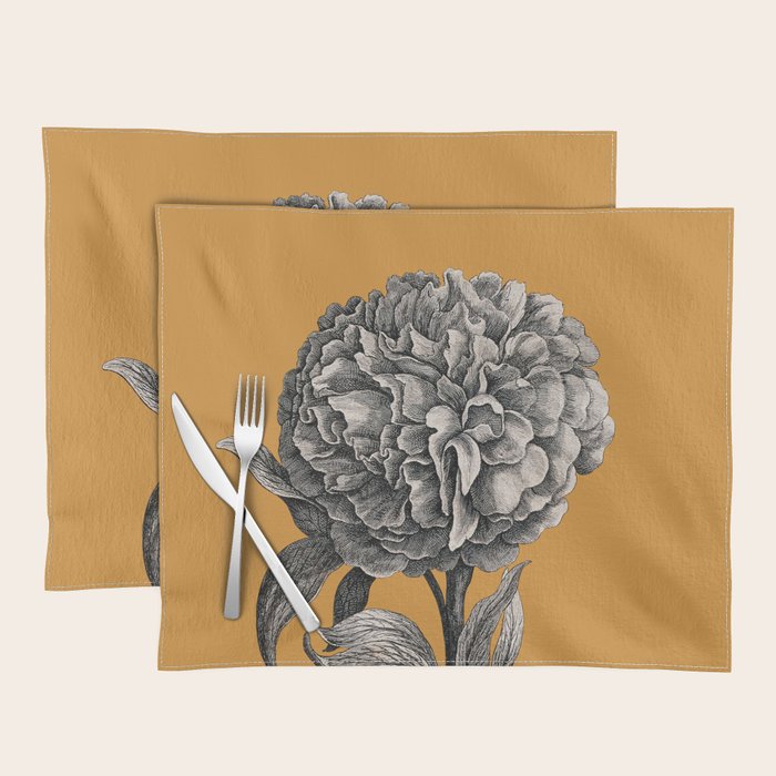 Peony Flower Vintage Modern Botanical Floral Illustration on Butterscotch  Placemat Gallery Image 1