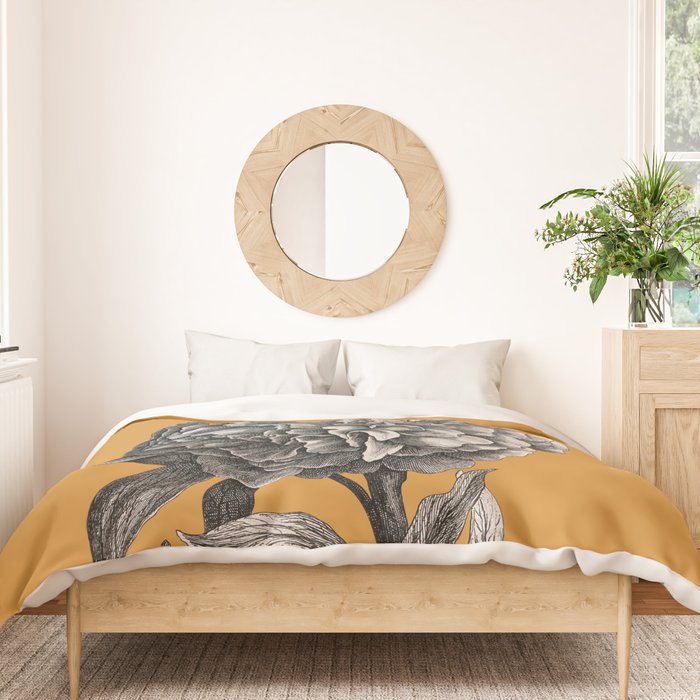 Peony Flower Vintage Modern Botanical Floral Illustration on Butterscotch  Duvet Cover Gallery Image 3