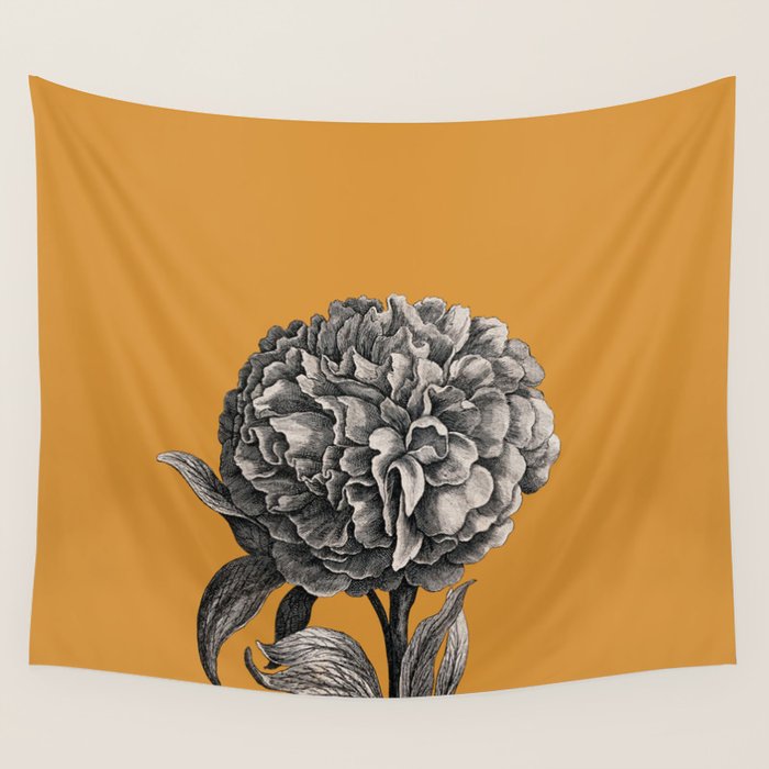 Peony Flower Vintage Modern Botanical Floral Illustration on Butterscotch  Wall Tapestry Gallery Image 4