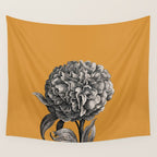 Peony Flower Vintage Modern Botanical Floral Illustration on Butterscotch  Wall Tapestry Gallery Image 4
