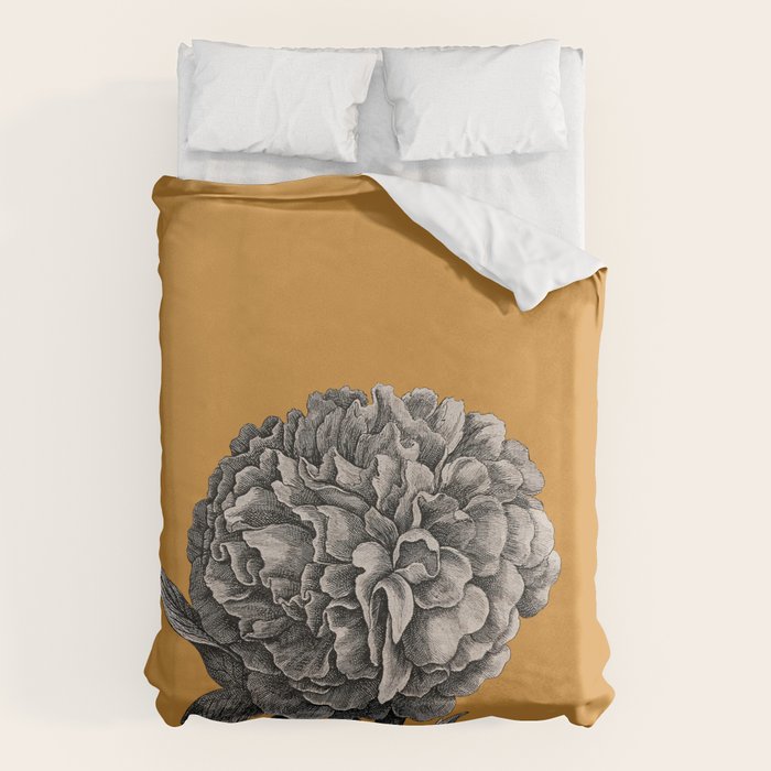 Peony Flower Vintage Modern Botanical Floral Illustration on Butterscotch  Duvet Cover Gallery Image 6