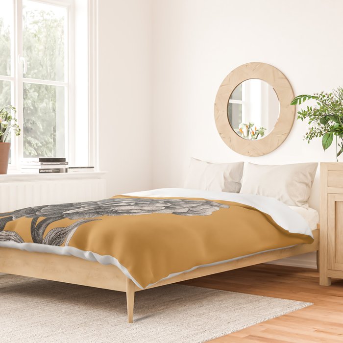 Peony Flower Vintage Modern Botanical Floral Illustration on Butterscotch  Duvet Cover Gallery Image 2