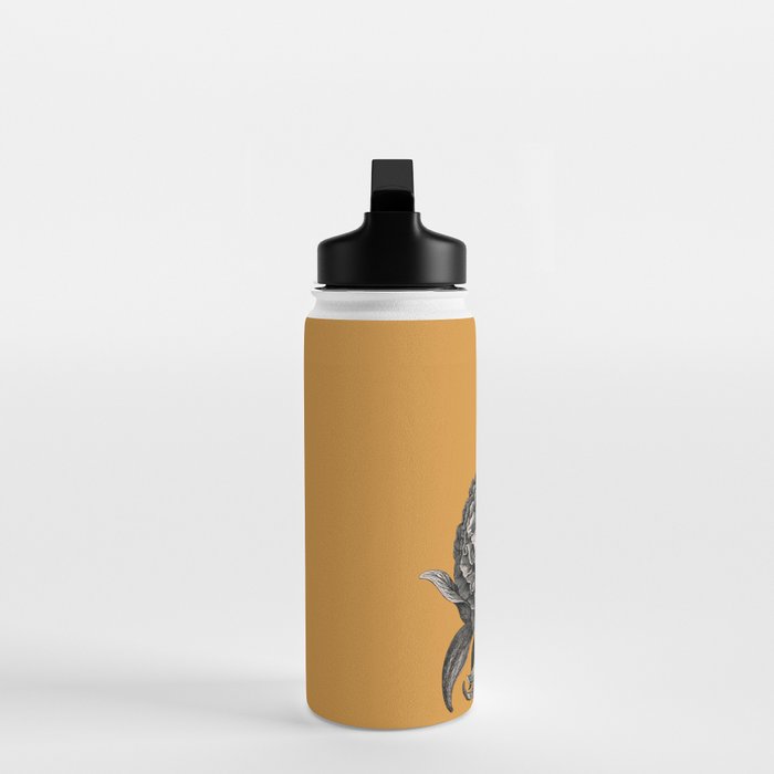 Peony Flower Vintage Modern Botanical Floral Illustration on Butterscotch  Water Bottle Gallery Image 3