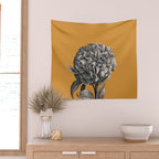 Peony Flower Vintage Modern Botanical Floral Illustration on Butterscotch  Wall Tapestry Gallery Image 2