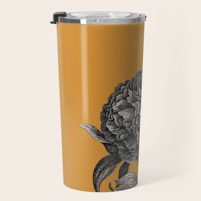 Peony Flower Vintage Modern Botanical Floral Illustration on Butterscotch  Travel Mug Gallery Image 3