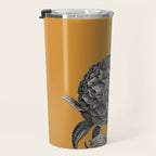 Peony Flower Vintage Modern Botanical Floral Illustration on Butterscotch  Travel Mug Gallery Image 3