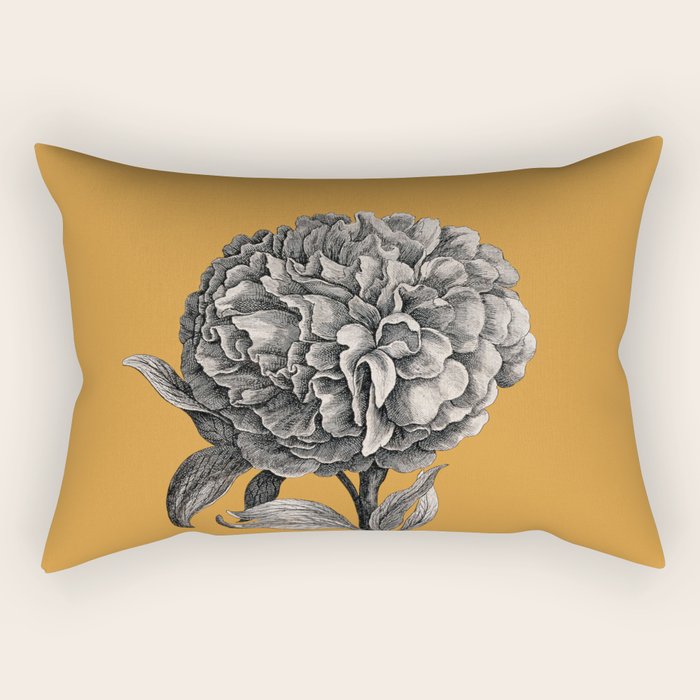 Peony Flower Vintage Modern Botanical Floral Illustration on Butterscotch  Rectangular Pillow Gallery Image 1