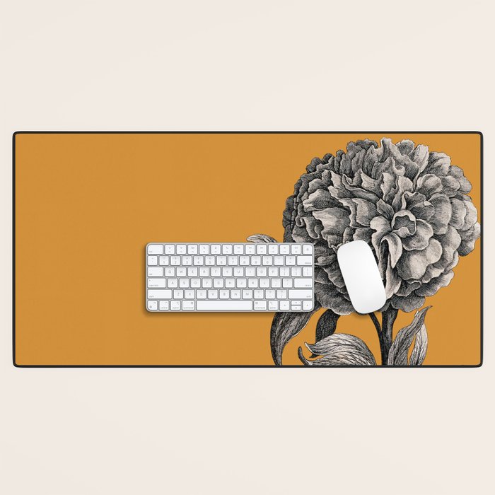 Peony Flower Vintage Modern Botanical Floral Illustration on Butterscotch  Desk Mat Gallery Image 1
