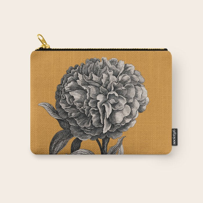 Peony Flower Vintage Modern Botanical Floral Illustration on Butterscotch  Carry All Pouch Gallery Image 1