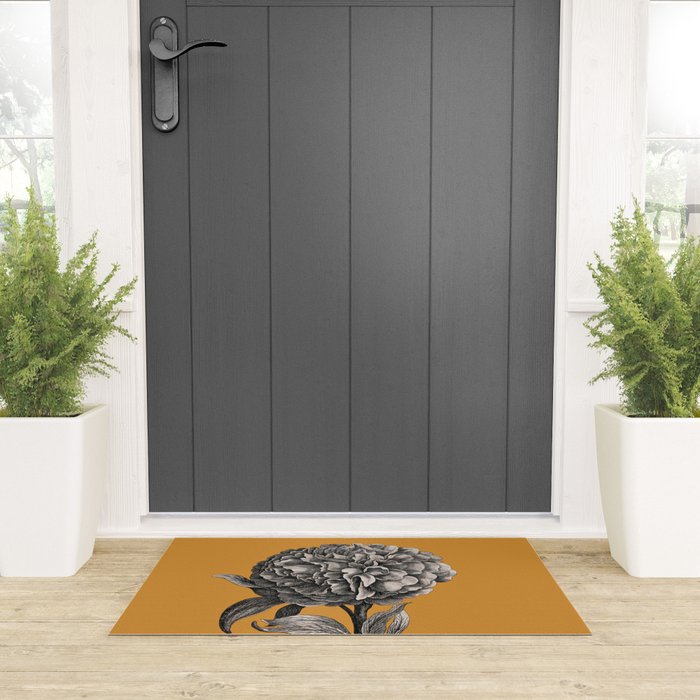 Peony Flower Vintage Modern Botanical Floral Illustration on Butterscotch  Welcome Mat Gallery Image 3