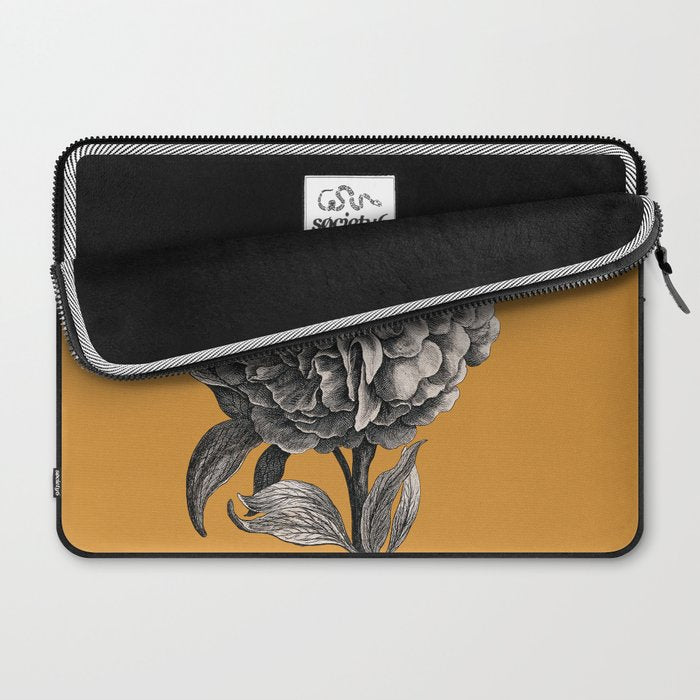 Peony Flower Vintage Modern Botanical Floral Illustration on Butterscotch  Laptop Sleeve Gallery Image 2