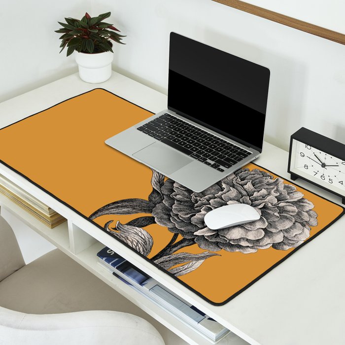 Peony Flower Vintage Modern Botanical Floral Illustration on Butterscotch  Desk Mat Gallery Image 2