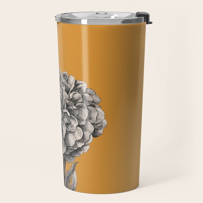 Peony Flower Vintage Modern Botanical Floral Illustration on Butterscotch  Travel Mug Gallery Image 2