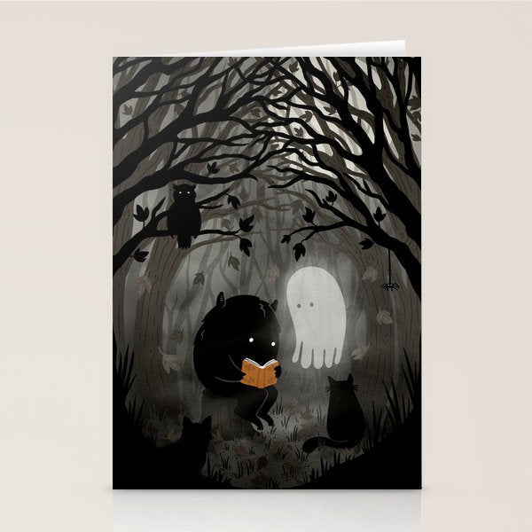A Quiet Spooky Spot (Book Reading Monster) Stationery Card Gallery Image 2