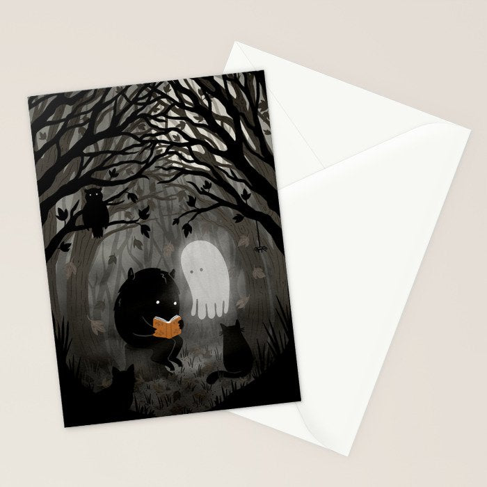 A Quiet Spooky Spot (Book Reading Monster) Stationery Card Gallery Image 2