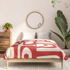 Mid Century Modern Piquet Abstract Multi Red and Cream Pattern Comforter Gallery Image 3