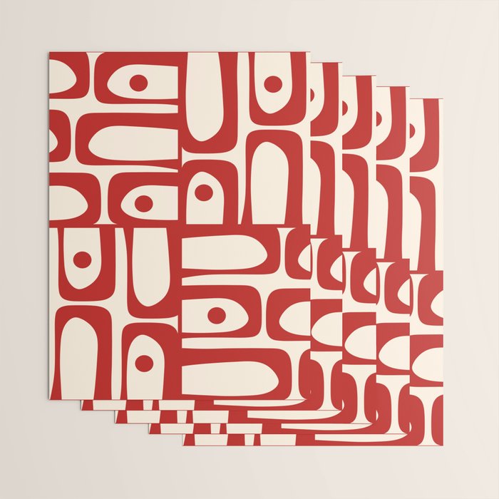 Mid Century Modern Piquet Abstract Multi Red and Cream Pattern Wrapping Paper Gallery Image 3