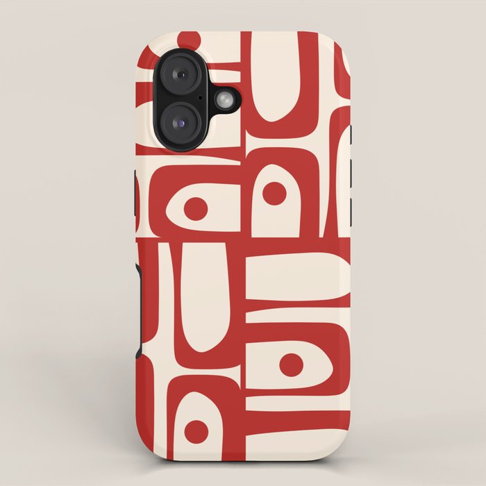 Mid Century Modern Piquet Abstract Multi Red and Cream Pattern iPhone Case Gallery Image 1