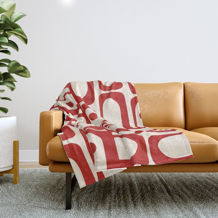 Mid Century Modern Piquet Abstract Multi Red and Cream Pattern Throw Blanket Gallery Image 1
