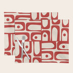 Mid Century Modern Piquet Abstract Multi Red and Cream Pattern Placemat Gallery Image 1