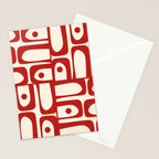 Mid Century Modern Piquet Abstract Multi Red and Cream Pattern Stationery Card Gallery Image 2