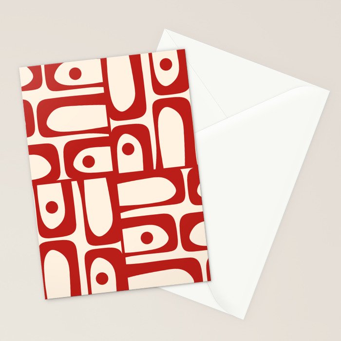 Mid Century Modern Piquet Abstract Multi Red and Cream Pattern Stationery Card Gallery Image 2