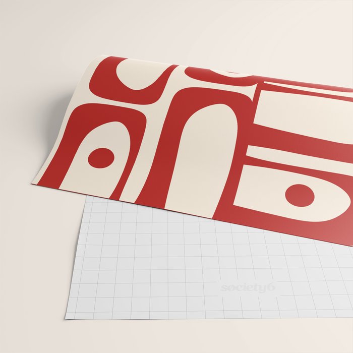 Mid Century Modern Piquet Abstract Multi Red and Cream Pattern Wrapping Paper Gallery Image 2