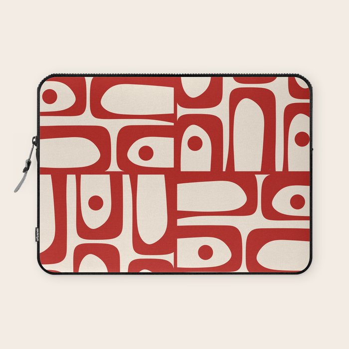 Mid Century Modern Piquet Abstract Multi Red and Cream Pattern Laptop Sleeve Gallery Image 1