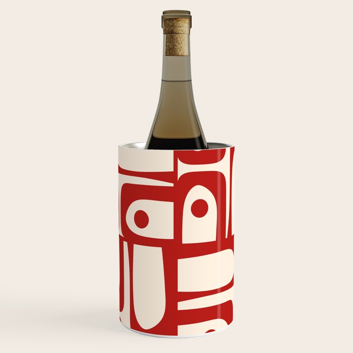 Mid Century Modern Piquet Abstract Multi Red and Cream Pattern Wine Chiller Gallery Image 1