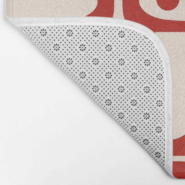 Mid Century Modern Piquet Abstract Multi Red and Cream Pattern Bath Mat Gallery Image 2