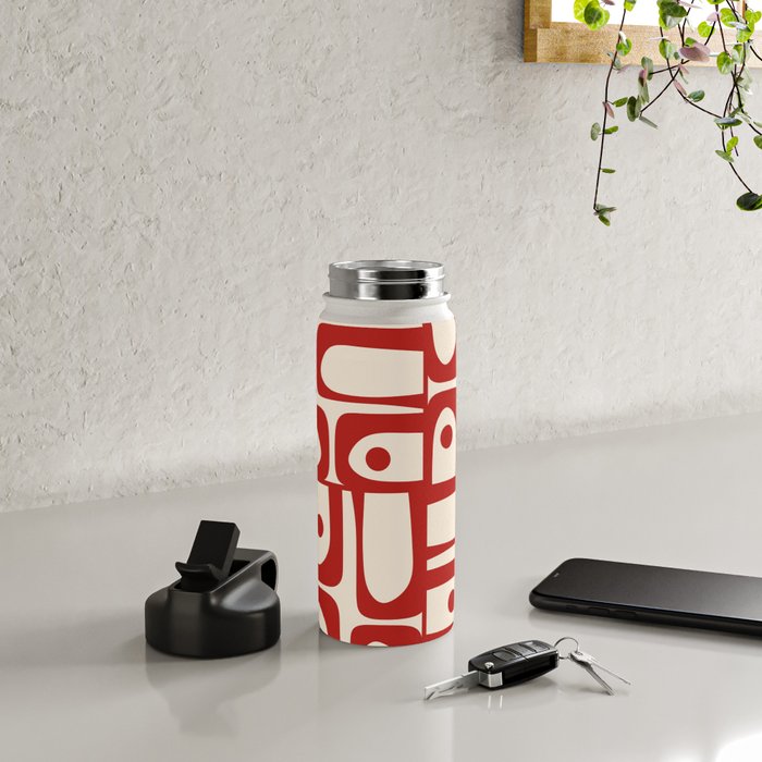 Mid Century Modern Piquet Abstract Multi Red and Cream Pattern Water Bottle Gallery Image 4