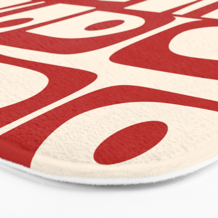 Mid Century Modern Piquet Abstract Multi Red and Cream Pattern Bath Mat Gallery Image 3