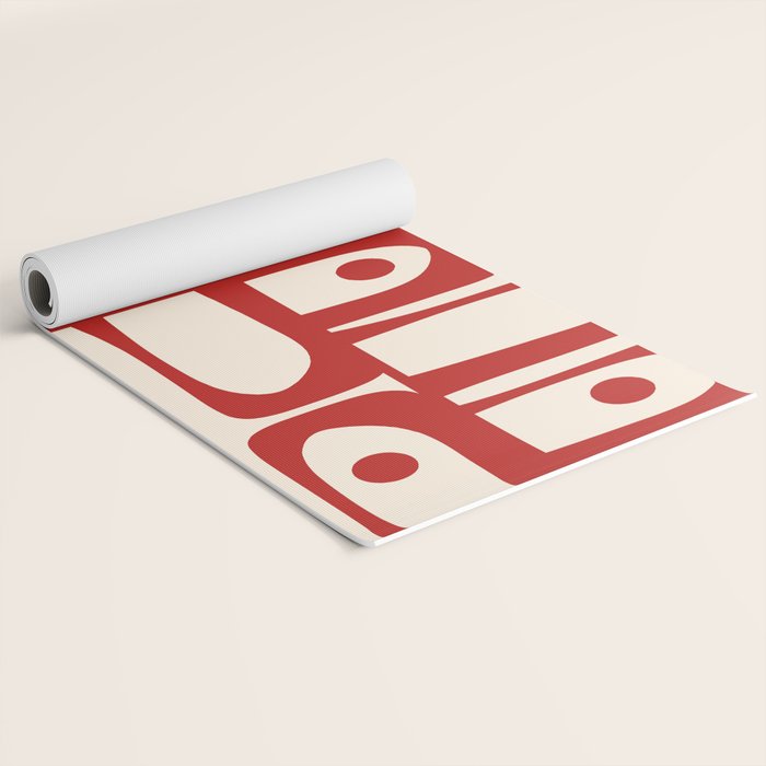 Mid Century Modern Piquet Abstract Multi Red and Cream Pattern Yoga Mat Gallery Image 2
