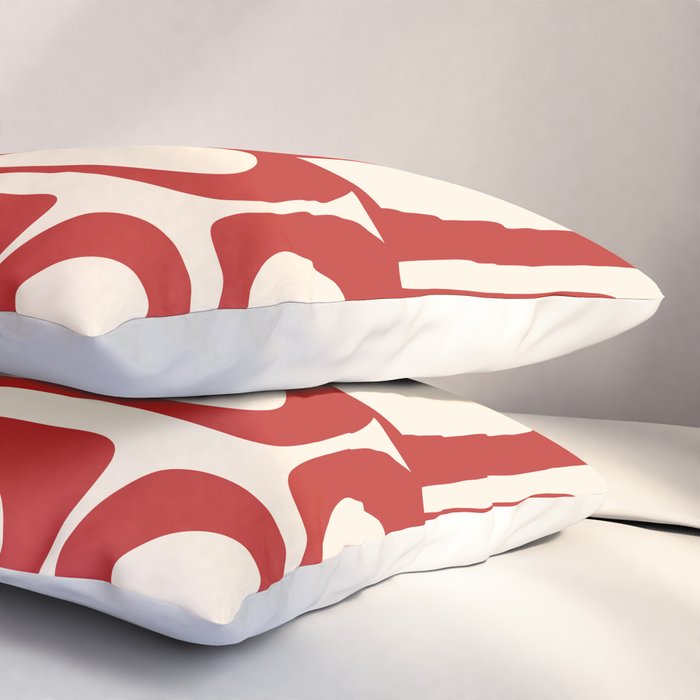 Mid Century Modern Piquet Abstract Multi Red and Cream Pattern Pillow Sham Gallery Image 3