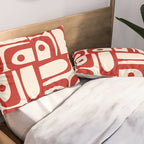 Mid Century Modern Piquet Abstract Multi Red and Cream Pattern Pillow Sham Gallery Image 2
