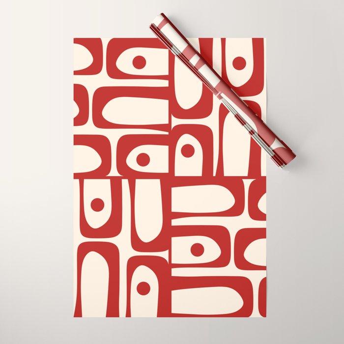 Mid Century Modern Piquet Abstract Multi Red and Cream Pattern Wrapping Paper Gallery Image 1