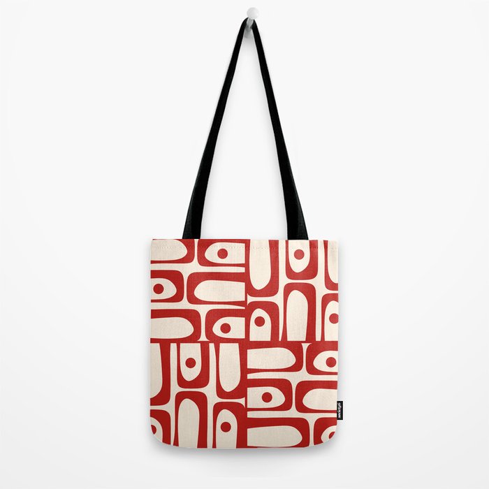 Mid Century Modern Piquet Abstract Multi Red and Cream Pattern Tote Bag Gallery Image 2
