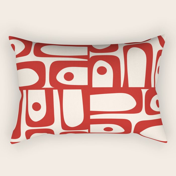 Mid Century Modern Piquet Abstract Multi Red and Cream Pattern Rectangular Pillow Gallery Image 2
