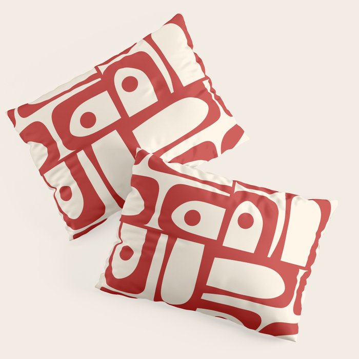 Mid Century Modern Piquet Abstract Multi Red and Cream Pattern Pillow Sham Gallery Image 1