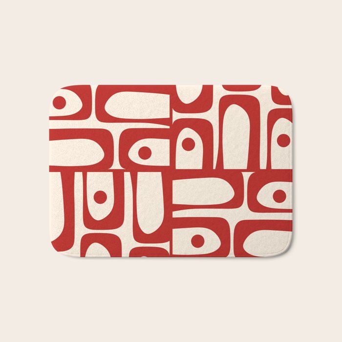 Mid Century Modern Piquet Abstract Multi Red and Cream Pattern Bath Mat Gallery Image 1