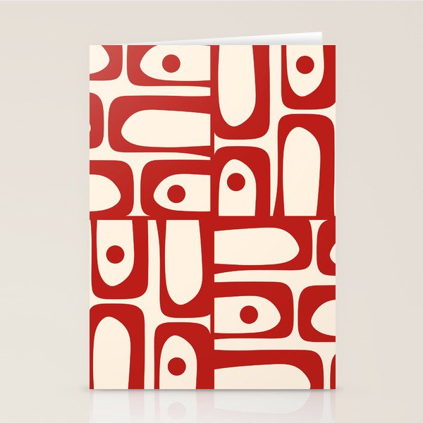 Mid Century Modern Piquet Abstract Multi Red and Cream Pattern Stationery Card Gallery Image 2