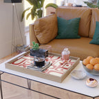 Mid Century Modern Piquet Abstract Multi Red and Cream Pattern Serving Tray Gallery Image 2