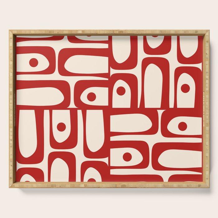 Mid Century Modern Piquet Abstract Multi Red and Cream Pattern Serving Tray Gallery Image 1