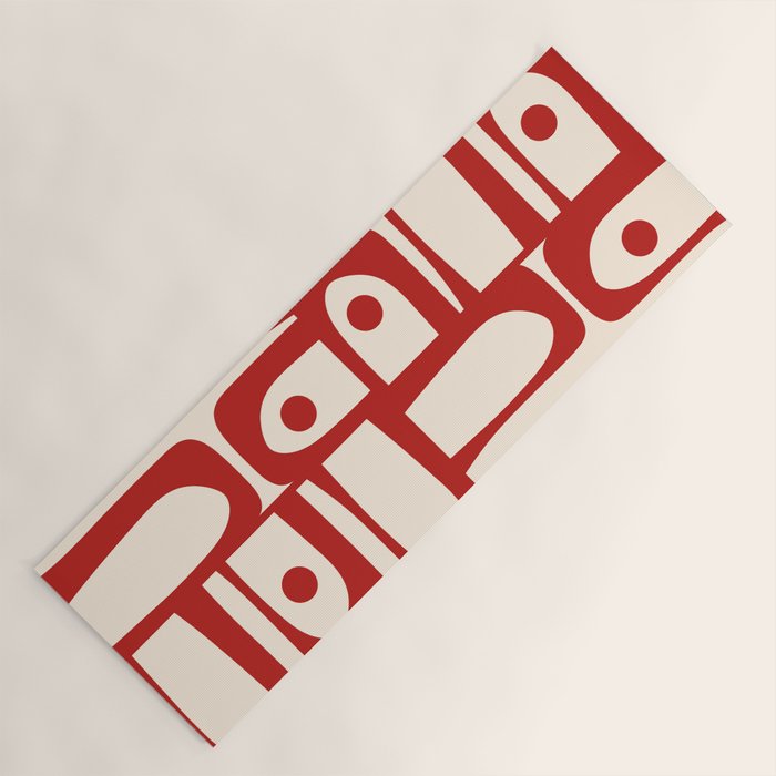 Mid Century Modern Piquet Abstract Multi Red and Cream Pattern Yoga Mat Gallery Image 1