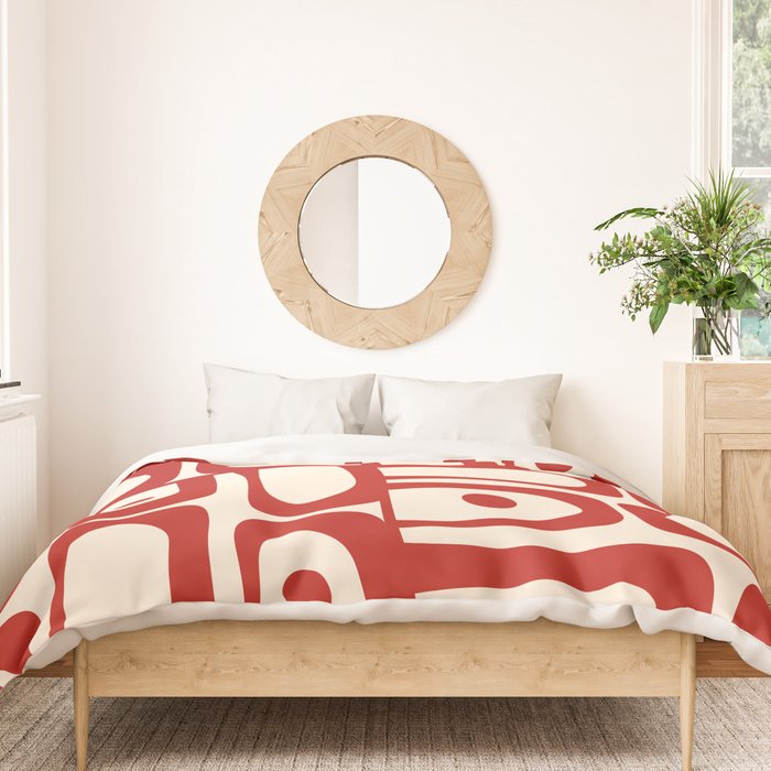 Mid Century Modern Piquet Abstract Multi Red and Cream Pattern Duvet Cover Gallery Image 3