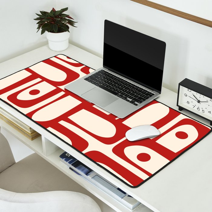 Mid Century Modern Piquet Abstract Multi Red and Cream Pattern Desk Mat Gallery Image 2