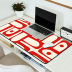 Mid Century Modern Piquet Abstract Multi Red and Cream Pattern Desk Mat Gallery Image 2